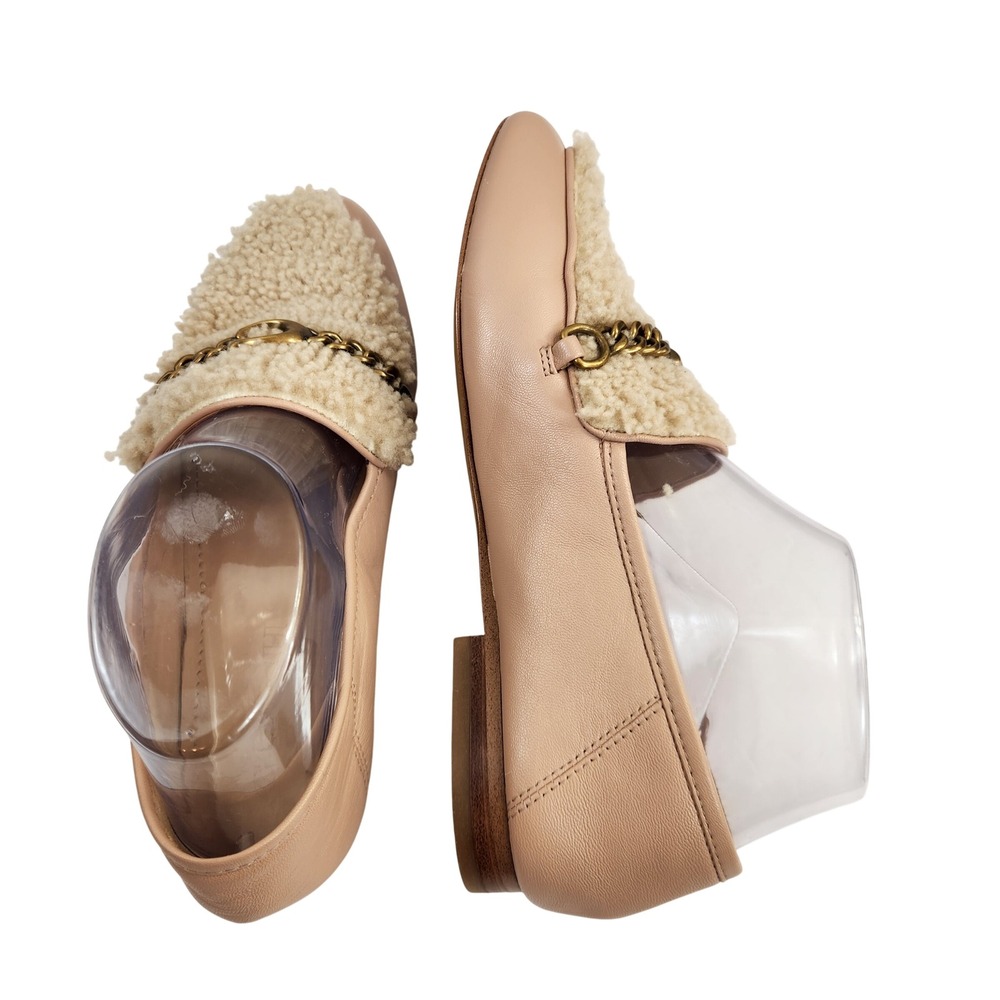 COACH Helena Beige‎ Shearling Chain Detail Loafers Womens  Luxury Flats Size 7 - Picture 7 of 10